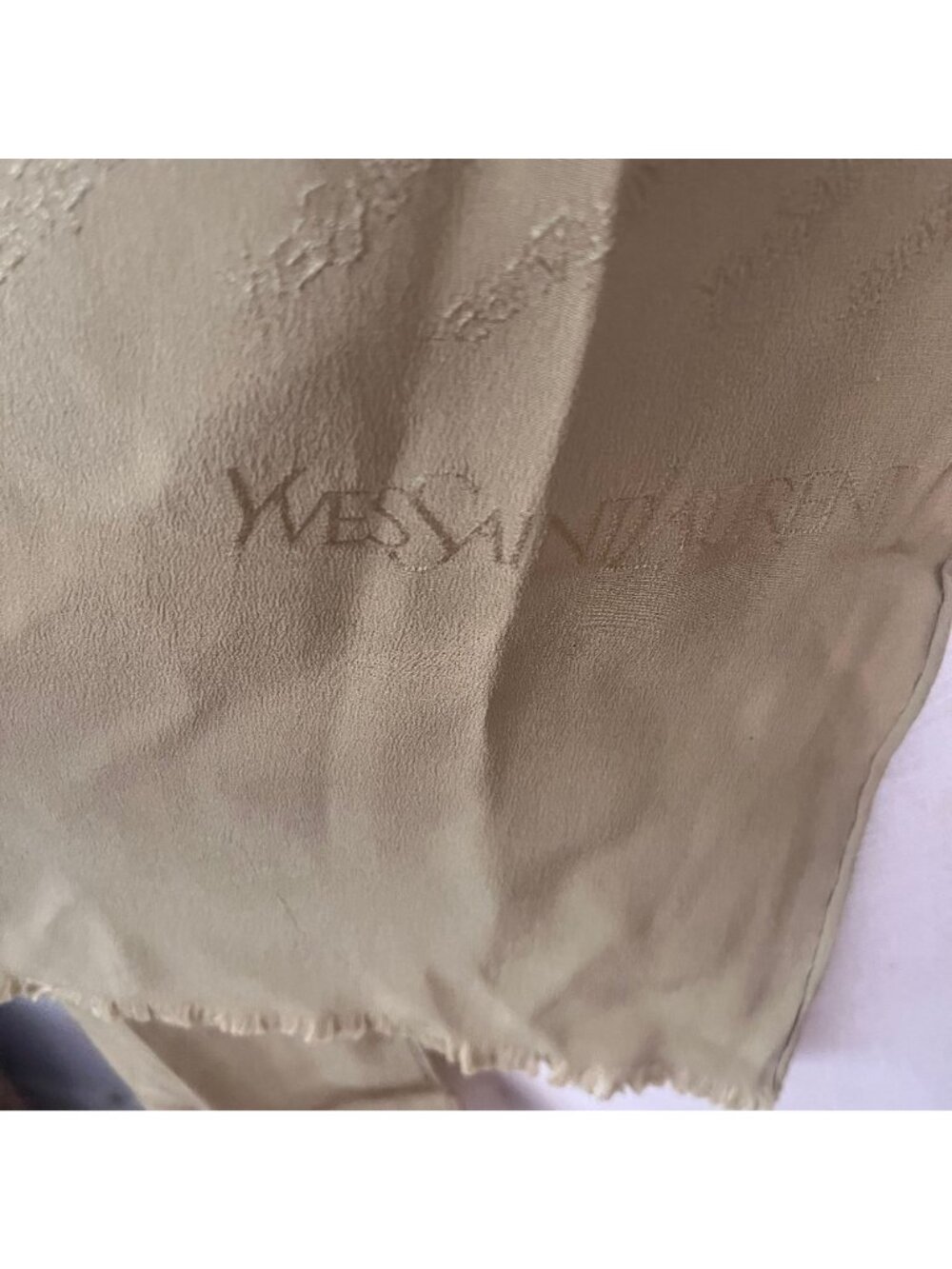 VTG YVES SAINT LAURENT Olive Silk Scarf Made in Japan - Picture 2 of 7